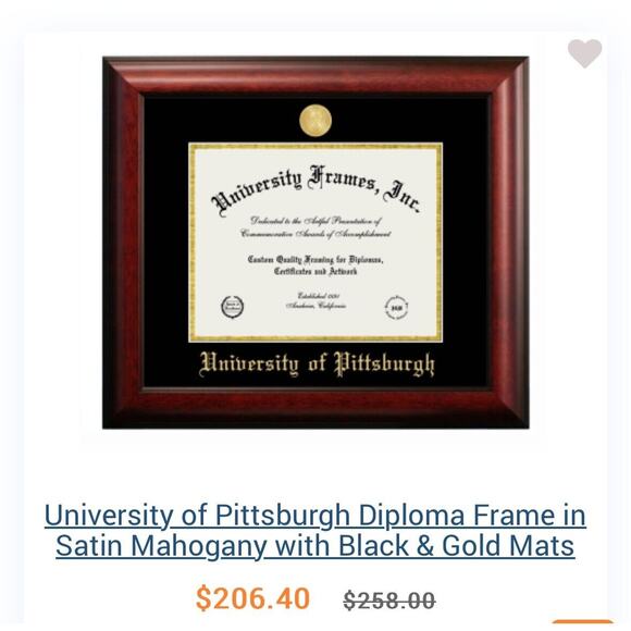 18" University Of Pittsburgh Embossed Diploma Satin Mahogany Frame Navy Matte - Picture 1 of 14